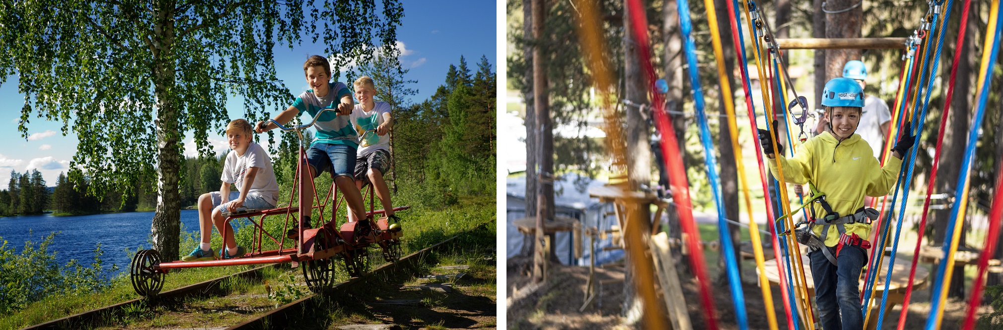 Collage mit Dressin und Kletterpark.