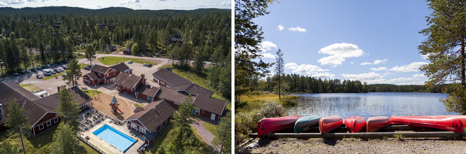 Fotocollage på kanoer og området rundt Orsa Grönklitt.