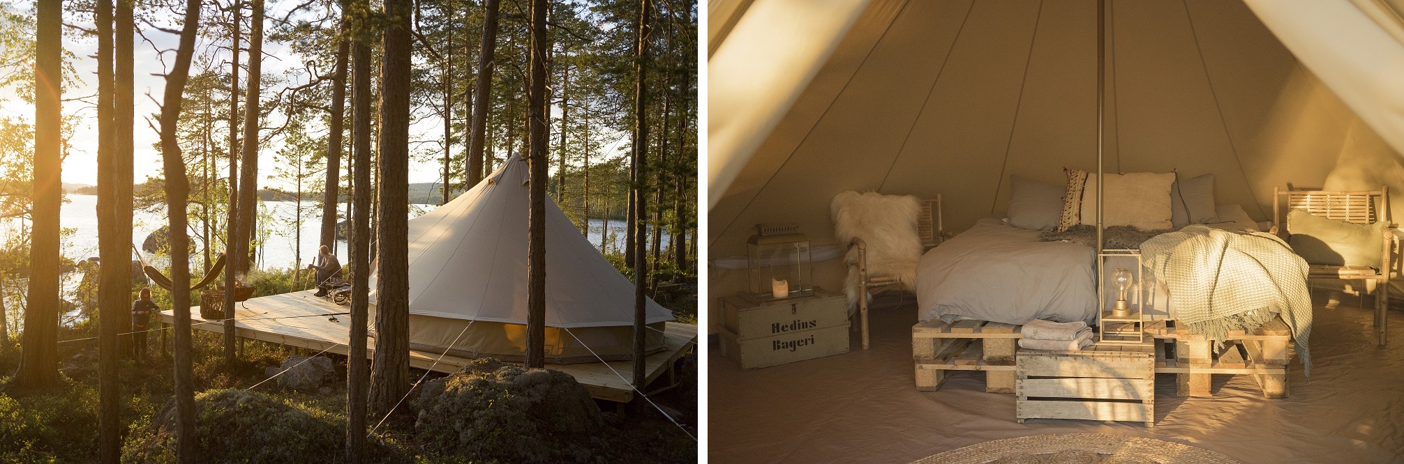 Collage op glampingtent.