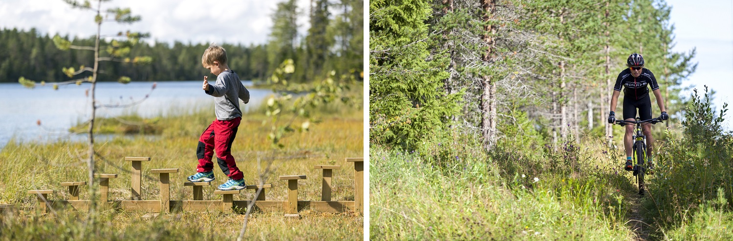 Fotokollasje av aktiviteter du kan gjøre på Orsa Grönklitt.