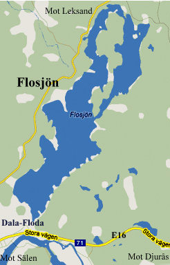 Een kaart van het meer Flosjön.